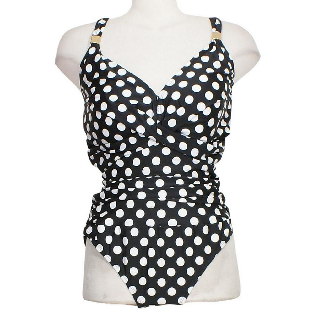 Polka Dot Shirred Slimming Fit Swimsuit 20W